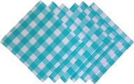 100% cotton checkered plaid tablecloth napkins – 20 x 20 set of 6 aqua and white - vibrant colors, soft & absorbent. логотип