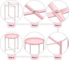 img 2 attached to Round Metal End Table In Pink - Foldable Small Side Table For Indoor And Outdoor Use - Ideal Coffee Table For Small Spaces, Bedroom And Patio