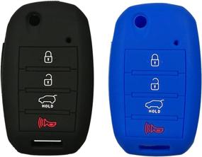 img 4 attached to Coolbestda 2Pcs Silicone 4Buttons Flip Folding Key Fob Remote Skin Cover Protector Keyless Entry Case For Kia Sorento Sportage Rio Soul Forte Optima Carens Black Blue （Not Fit Smart Key Fob）