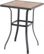 phi villa patio bar table, outdoor bar height bistro table with wooden-like table top & metal frame logo