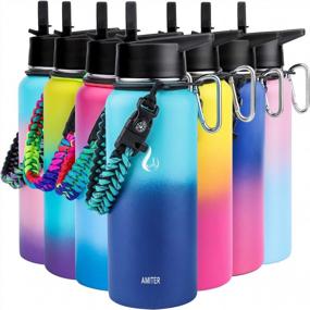 img 4 attached to AMITER Stainless Steel Water Bottle With Wide Mouth Straw & Handle Lid (22Oz - 128Oz), Vacuum Insulated Sport Flask Thermos For Travel, Leakproof, BPA-Free