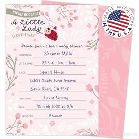 img 2 attached to Adorable Little Lady on The Way Baby Shower Invitations for Girls - Set of 25 Fill-in Style Cards and Envelopes. Delightful Ladybug Theme with Pink and White Flowers, Butterflies, and Hearts.