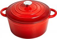 7 quart dija enameled cast iron dutch oven - nonstick round pot with lid, side handles and mat for home baking, braiser, cooking in red logo