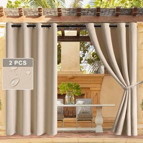 img 4 attached to DWCN Beige Waterproof Outdoor Curtains - Insulated For Patio & Bedroom, Sun Blocking & Blackout, Grommet Panels, 52X84 In, 2 Pcs