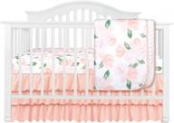 peach floral boho ruffle skirt baby minky blanket set with feather blanket and blush watercolor floral nursery crib skirt - perfect baby girl crib bedding (3 piece set) logo