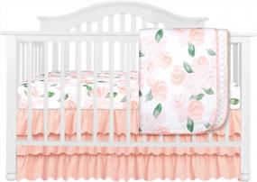 img 4 attached to Peach Floral Boho Ruffle Skirt Baby Minky Blanket Set With Feather Blanket And Blush Watercolor Floral Nursery Crib Skirt - Perfect Baby Girl Crib Bedding (3 Piece Set)