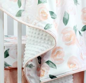 img 2 attached to Peach Floral Boho Ruffle Skirt Baby Minky Blanket Set With Feather Blanket And Blush Watercolor Floral Nursery Crib Skirt - Perfect Baby Girl Crib Bedding (3 Piece Set)