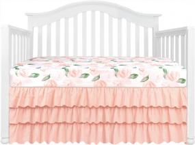 img 3 attached to Peach Floral Boho Ruffle Skirt Baby Minky Blanket Set With Feather Blanket And Blush Watercolor Floral Nursery Crib Skirt - Perfect Baby Girl Crib Bedding (3 Piece Set)