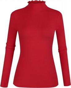 img 4 attached to Women'S Slim Fit Long Sleeve Mock Neck Ribbed Knit Tee Shirt Tops With Lettuce Trim
