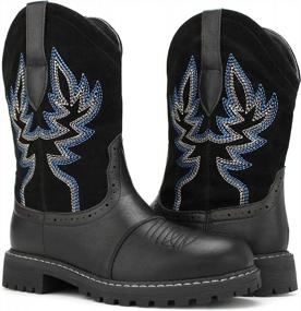 img 4 attached to Hawkwell Women'S Embroidered Western Cowboy Cowgirl Boots - Stylish Mid Calf Fashion With Round Toe