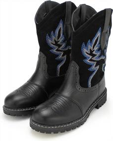 img 1 attached to Hawkwell Women'S Embroidered Western Cowboy Cowgirl Boots - Stylish Mid Calf Fashion With Round Toe