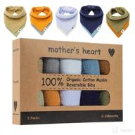 👶 top-rated 5-piece set of mother's heart organic bandana drool bibs for boys - natural cotton muslin baby bibs logo