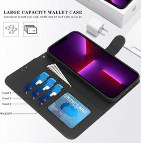 img 2 attached to Skycase Wallet Case Compatible For IPhone 13 Pro Max 6.7’’ 5G,[Kickstand Function] Handmade Flip Folio Wallet Case With Card Slots And Detachable Hand Strap For IPhone 13 Pro Max 6.7" 5G 2021,Black