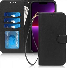 img 4 attached to Skycase Wallet Case Compatible For IPhone 13 Pro Max 6.7’’ 5G,[Kickstand Function] Handmade Flip Folio Wallet Case With Card Slots And Detachable Hand Strap For IPhone 13 Pro Max 6.7" 5G 2021,Black