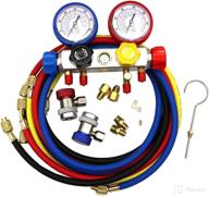 🌡️ ac manifold gauge set 4 way hvac diagnostic tool kit for r12 r22 r134a r410a refrigeration service - includes refrigerant charging pressure hoses with 1/4" sae fittings logo