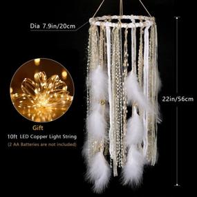 img 2 attached to Large LED Light Up Dream Catcher Mobile With Golden Lace & Bells - 7.9Wx22L Inches Feathers Wedding Boho Decorations Nursery Hanging Ornaments Battery Powered