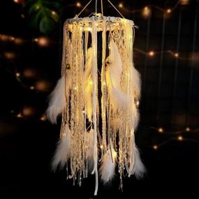 img 3 attached to Large LED Light Up Dream Catcher Mobile With Golden Lace & Bells - 7.9Wx22L Inches Feathers Wedding Boho Decorations Nursery Hanging Ornaments Battery Powered