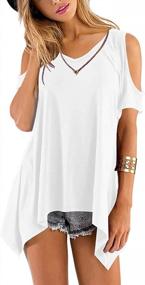 img 3 attached to Florboom Женщины с коротким рукавом с открытыми плечами Топ свободные блузки футболки