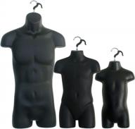 3 black mannequin forms - male child & toddler torso set & hanging hook, s-m sizes logo
