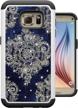 galaxy s7 protective case - magicsky shock absorption bling armor with studded rhinestones and dual layers - flower design logo