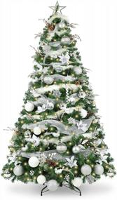 img 4 attached to WBHome 5FT Украшенная искусственная рождественская елка с украшениями и огнями, серебристо-белые рождественские украшения, в том числе 5-футовая полная елка, набор украшений, 200 светодиодных ламп