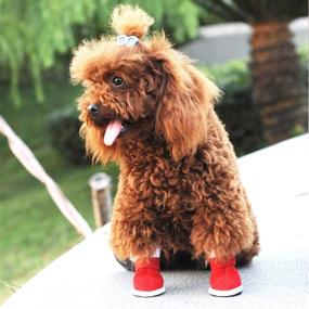 img 1 attached to 🎅 URBEST 2 Pairs Santa Red Christmas Winter Shoes Boots for Cute Dogs with Detachable Closure (3#, Red)