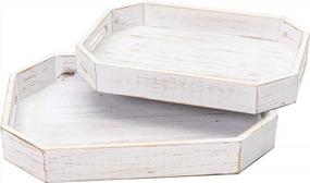 img 3 attached to Set Of 2 White-Washed Wooden Serving Trays For Living Room Coffee Table And Ottoman, Rustic Breakfast Platters For Dining And Festive Decor During Holidays (White)