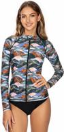 axesea women's printed surfing shirt top with upf 50+ sun protection, zip front swimsuit shirt for long sleeve rash guard 标志