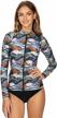 axesea women's printed surfing shirt top with upf 50+ sun protection, zip front swimsuit shirt for long sleeve rash guard logo