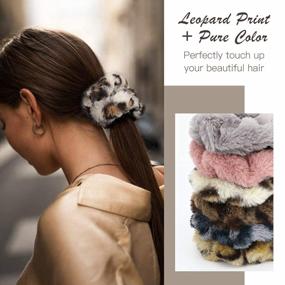 img 2 attached to Lewondr Hair Scrunchies: 6-Pack Leopard Dot Silky Faux Rabbit Fur Fluffy Elastic Rubber Bands For Winter And Holiday Hair Accessories