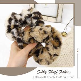 img 3 attached to Lewondr Hair Scrunchies: 6-Pack Leopard Dot Silky Faux Rabbit Fur Fluffy Elastic Rubber Bands For Winter And Holiday Hair Accessories