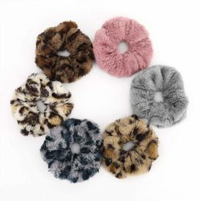 img 4 attached to Lewondr Hair Scrunchies: 6-Pack Leopard Dot Silky Faux Rabbit Fur Fluffy Elastic Rubber Bands For Winter And Holiday Hair Accessories