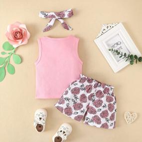 img 2 attached to Adorable 3 Piece Baby Girl Clothes Set With Flower Print - Sleeveless Top, Pants And Headband From PigMaMa