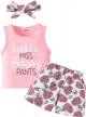 adorable 3 piece baby girl clothes set with flower print - sleeveless top, pants and headband from pigmama logo