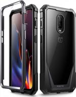 poetic guardian full-body rugged clear hybrid bumper case for oneplus 6t (2018) with built-in screen protector and scratch-resistant back in black logo
