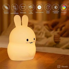 img 3 attached to Kids Night Light - Silicone Rechargeable Rabbit Nursery Animal Nightlights | Portable Multicolor Lamp for Children's Bedroom | Cute Room Decor and Gifts for Women, Toddlers, and Babies | Kawaii