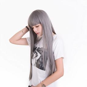 img 4 attached to Anxin Long Grey Synthetic Wig With Bangs - Perfect For Black Women'S Cosplay And Costume Parties