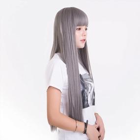 img 2 attached to Anxin Long Grey Synthetic Wig With Bangs - Perfect For Black Women'S Cosplay And Costume Parties