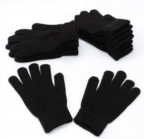 img 1 attached to Эластичные вязаные зимние перчатки, 12 шт. в упаковке, с сетчатой ​​сумкой для хранения для женщин и мужчин, сохранят тепло и комфорт