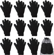 эластичные вязаные зимние перчатки, 12 шт. в упаковке, с сетчатой ​​сумкой для хранения для женщин и мужчин, сохранят тепло и комфорт логотип