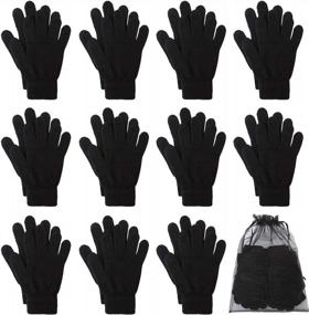 img 4 attached to Эластичные вязаные зимние перчатки, 12 шт. в упаковке, с сетчатой ​​сумкой для хранения для женщин и мужчин, сохранят тепло и комфорт