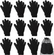 stretchy knit winter gloves 12-pack with mesh storage bag for women or men, keep you warm and comfy logo