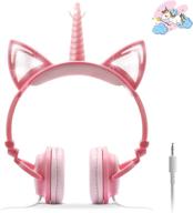 🦄 onta kids headphones: unicorn cat ear headphone with led lights for travel, foldable wired on-ear headphones - perfect birthday gift for children, boys, and girls! логотип