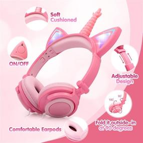 img 3 attached to 🦄 ONTA Kids Headphones: Unicorn Cat Ear Headphone with LED Lights for Travel, Foldable Wired On-Ear Headphones - Perfect Birthday Gift for Children, Boys, and Girls!