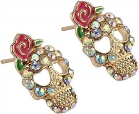 img 4 attached to Personalized Rhinestone Skull Stud Earring In Alloy Material, 2X1.2CM