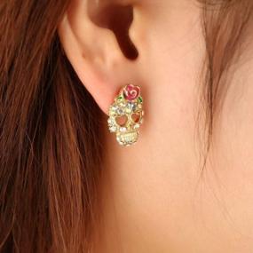 img 3 attached to Personalized Rhinestone Skull Stud Earring In Alloy Material, 2X1.2CM