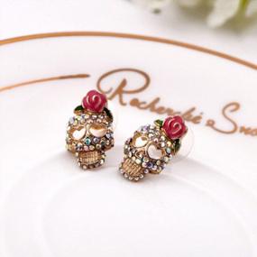 img 1 attached to Personalized Rhinestone Skull Stud Earring In Alloy Material, 2X1.2CM
