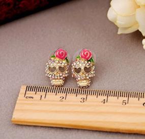 img 2 attached to Personalized Rhinestone Skull Stud Earring In Alloy Material, 2X1.2CM
