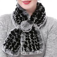 winter rabbit fur scarf for women by valpeak - knitted neck warmer for cold weather, fuzzy and fluffy with real fur logo