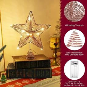img 1 attached to Блестящая 3D-звезда из розового золота со светодиодной подсветкой - идеально подходит для украшения рождественской елки и праздничного сезонного декора, Luxspire